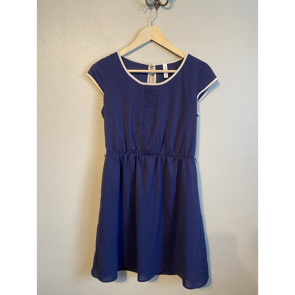 Xhilaration Blue Pleated A-Line Dress, Short Cap Sleeve, Polyester , Size M